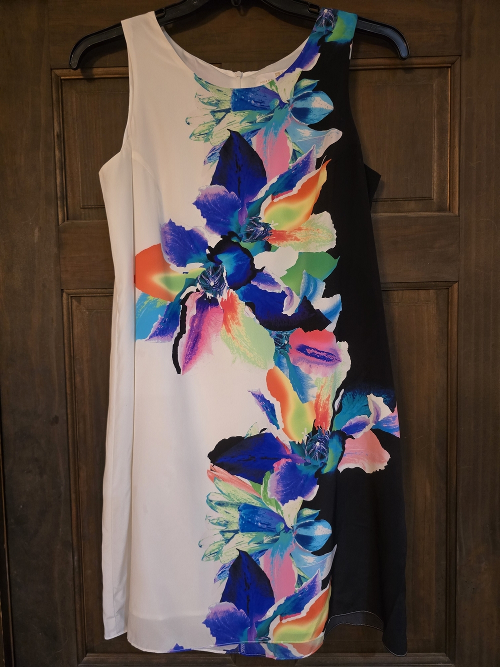 O Amanda Uprichard 100% Silk White & Black Floral Colorblock Mini Dress Large